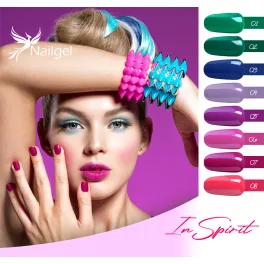   Colección de esmaltes en gel Inspirit – 8 esmaltes + muestra de regalo (rueda margarita)