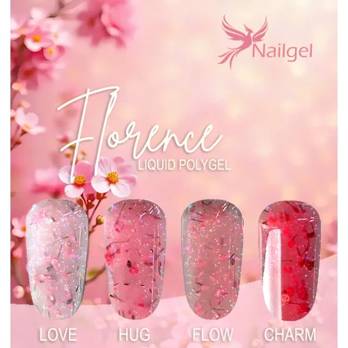 Colección Liquid Polygel FLORANCE  de 4 piezas en tarro con dispensador, con regalo – paleta de muestra (margarita).  
