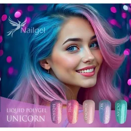  Colección Polygel Líquido Unicorn – 5 unidades en tarro con dispensador, con regalo: muestrario de color en forma de margarita