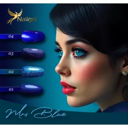   Colección de esmaltes en gel Mrs&Mr Blue con 4 geles y un regalo: una rueda de muestra (margarita).