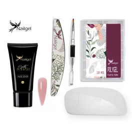   Conjunto de poligel con gel NUDE COVER, accesorios y lámpara UV