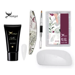   Conjunto de poligel con gel BLANCO LECHOSO, accesorios y lámpara UV