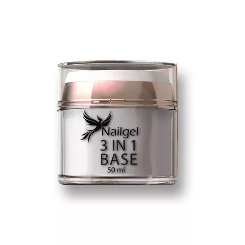 Gel base 3 en 1 en envase con bomba, gel constructor y adhesivo (transparente) – 3in1 Builder Base – 50 ml